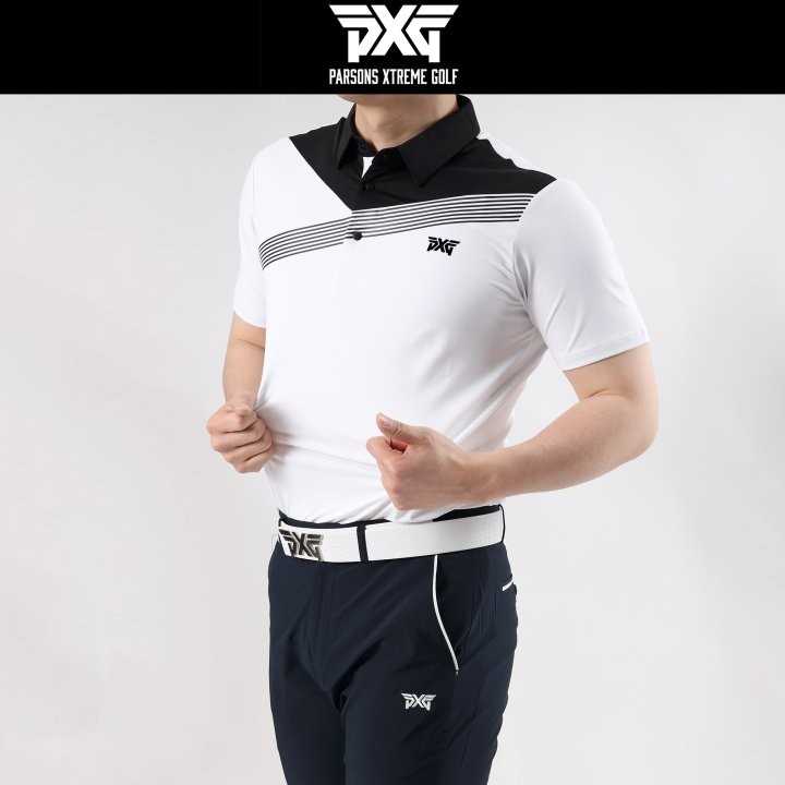 PXG 가슴 배색사선 반팔카라티(2color)
