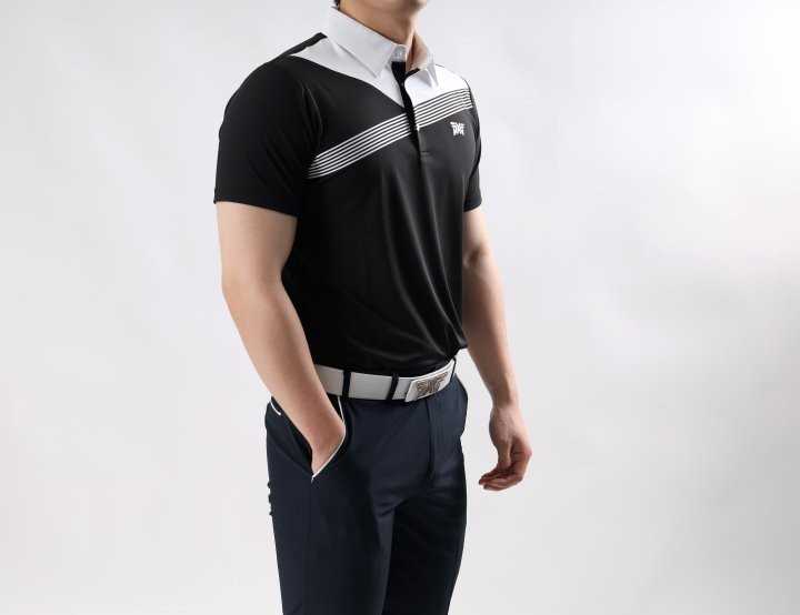 PXG 가슴 배색사선 반팔카라티(2color)