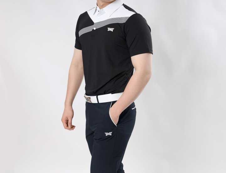 PXG 가슴 배색사선 반팔카라티(2color)