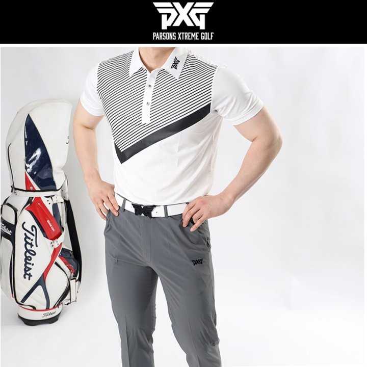 PXG 남성 멀티브이배색 목 로고 반팔(2color)