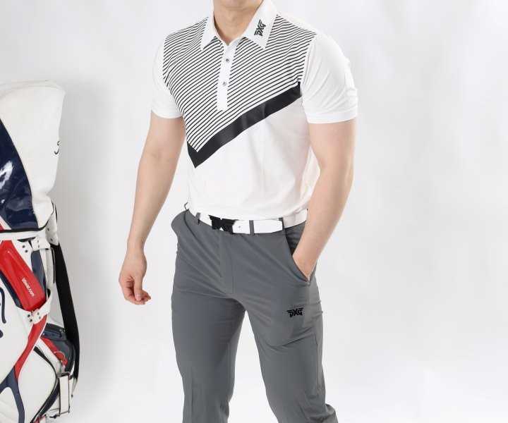 PXG 남성 멀티브이배색 목 로고 반팔(2color)