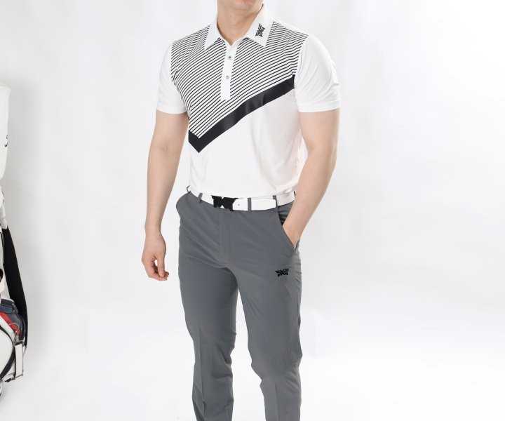 PXG 남성 멀티브이배색 목 로고 반팔(2color)