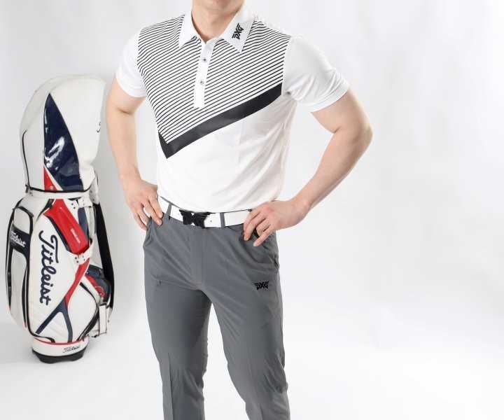 PXG 남성 멀티브이배색 목 로고 반팔(2color)