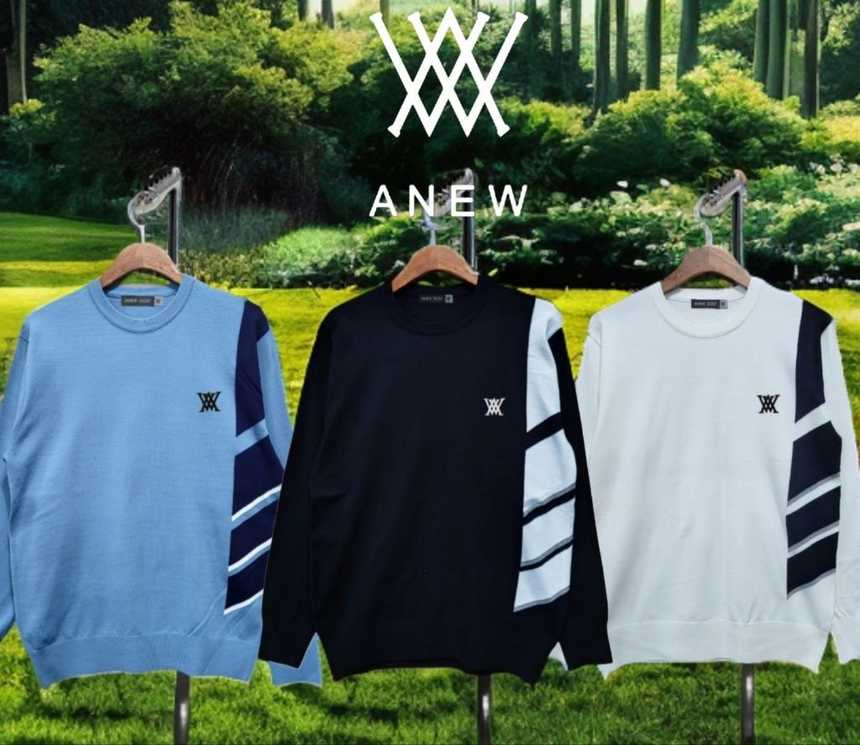 어뉴 남성 사이드배색 가슴자수 니트(3color)