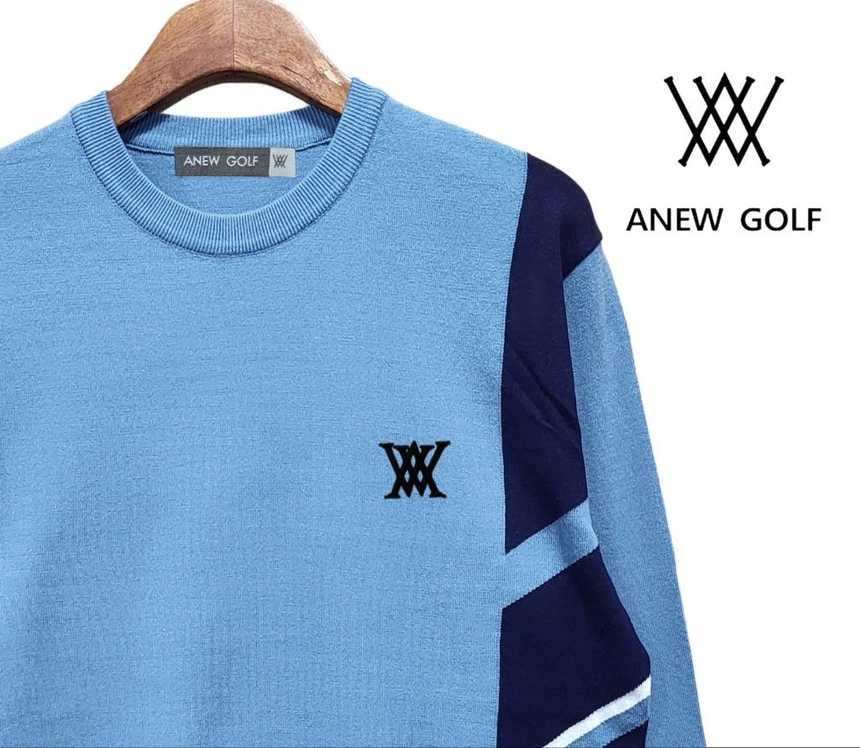 어뉴 남성 사이드배색 가슴자수 니트(3color)