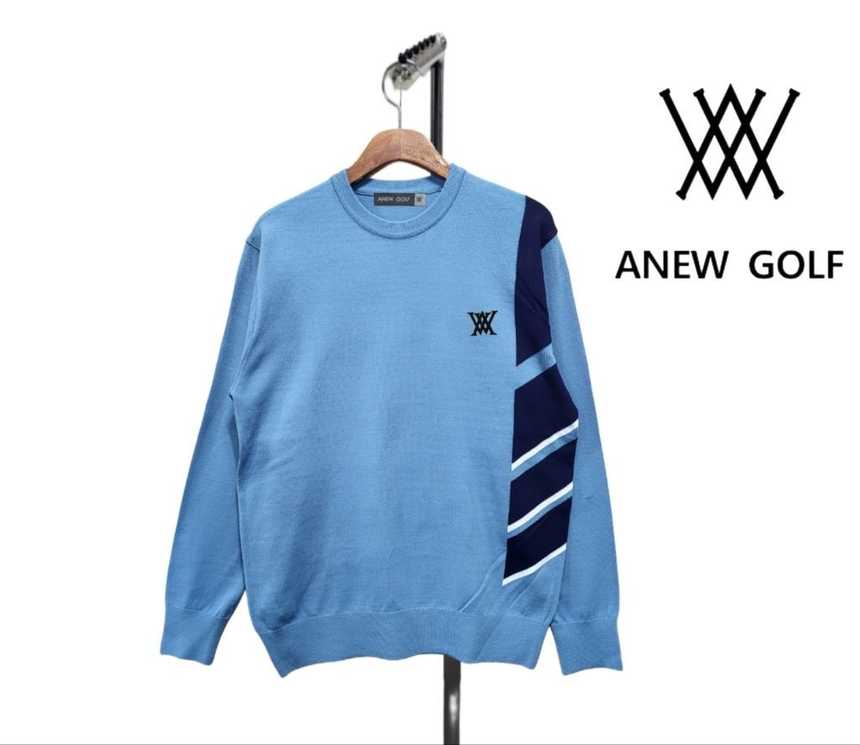 어뉴 남성 사이드배색 가슴자수 니트(3color)