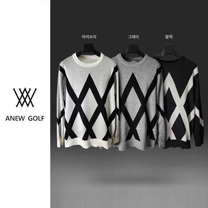 어뉴 남성 다이아 사선 라운드 니트(3color)
