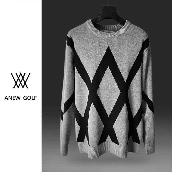 어뉴 남성 다이아 사선 라운드 니트(3color)