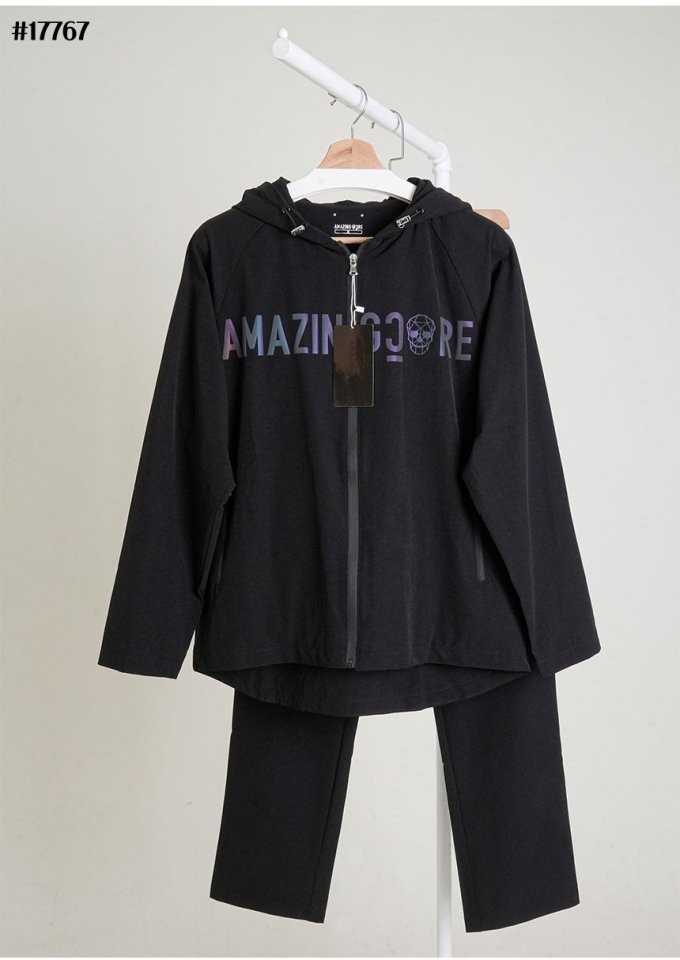 어메이징크리 남성 체스트 로고 테크 윈드 블럭 풀집업 자켓&테크 윈드 블럭 팬츠 셋(2color)