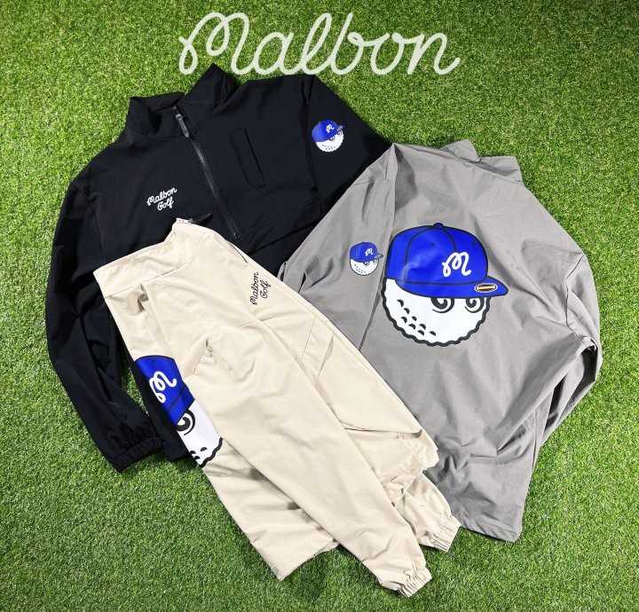 말본 GOLF 블루 스냅백 볼캐릭터 스트레치 나일론 ZIP 하프 아노락(3color)
