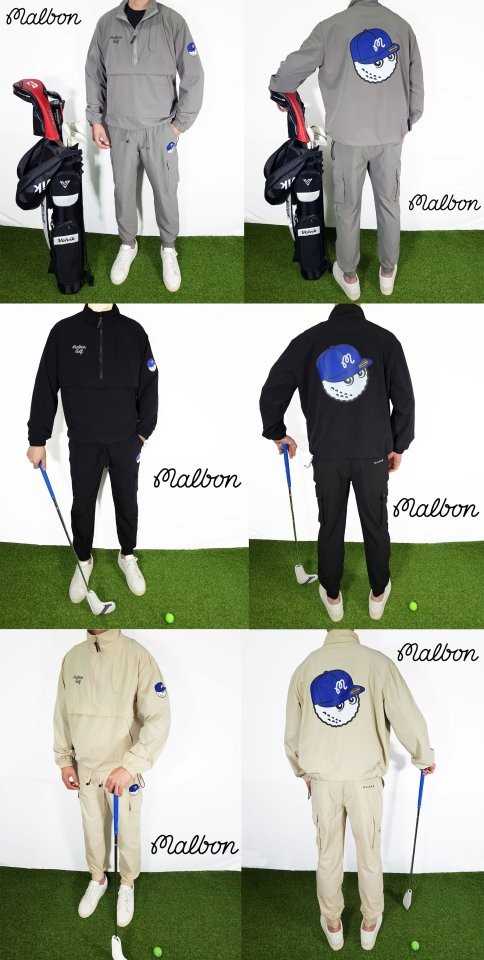 말본 GOLF 블루 스냅백 볼캐릭터 스트레치 나일론 ZIP 하프 아노락(3color)