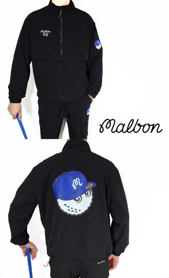 말본 GOLF 블루 스냅백 볼캐릭터 스트레치 나일론 ZIP 하프 아노락(3color)