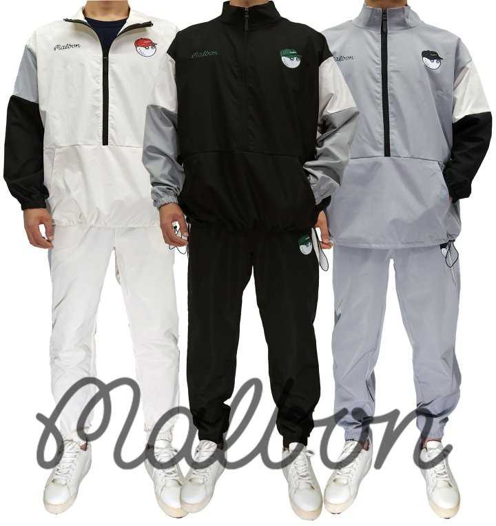 말본 남성 컬러 볼캡 아트웍 3단배색 반집업 나일론 오버핏 아노락&팬츠 셋업(3color)