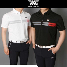 PXG 남성 가슴 두줄 2도 스판 반팔티(2color)