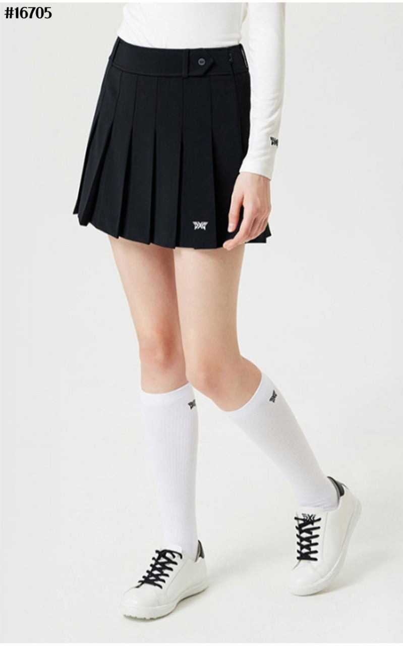 PXG 여성 버튼 다운 플리츠 스커트