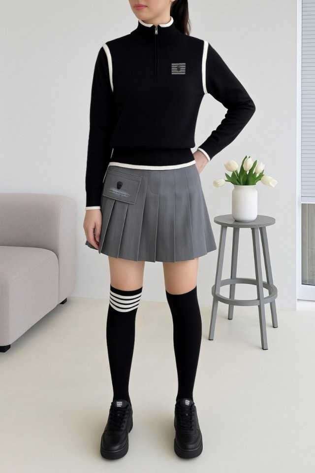어메이징크리 여성 숄더 배색 집업 울 스웨터(2color)