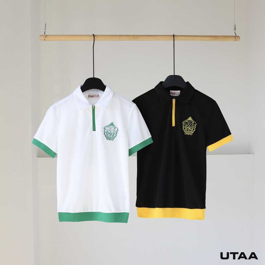 유타 우먼 지퍼넥 배색 카라티(2color)