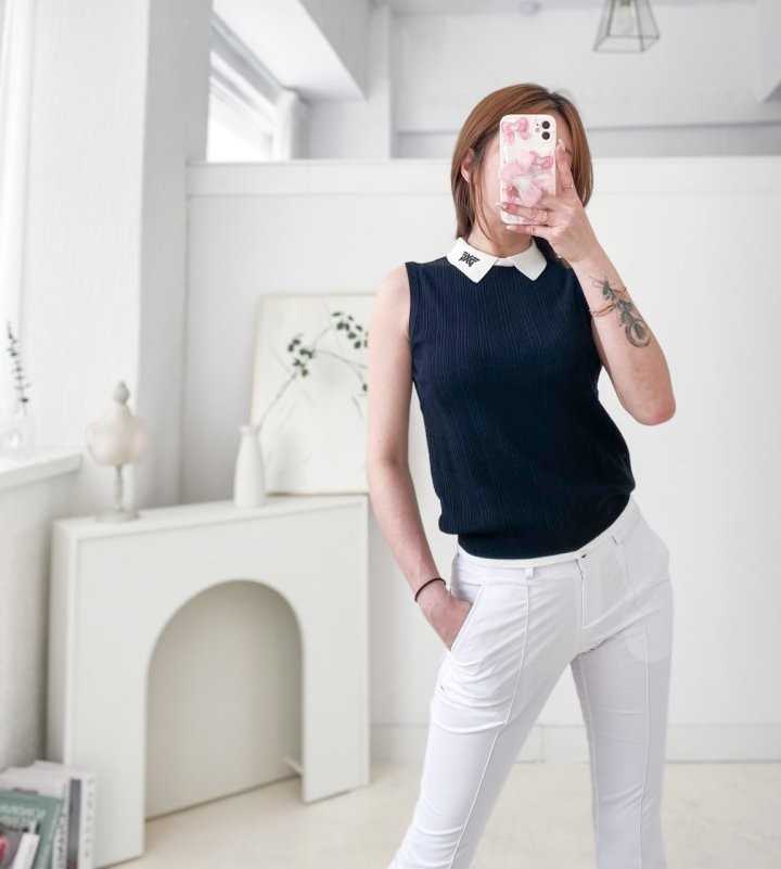 PXG 여성 여름 칼라 민소매 스웨터(2color)