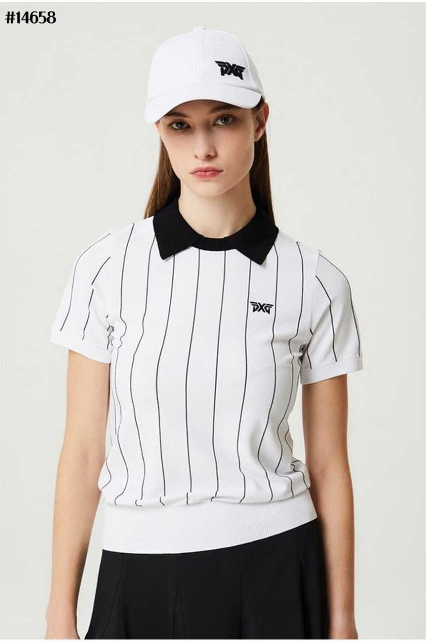 PXG 여성 썸머 스트라이프 패턴 하프 슬리브 PK 스웨터(2color)