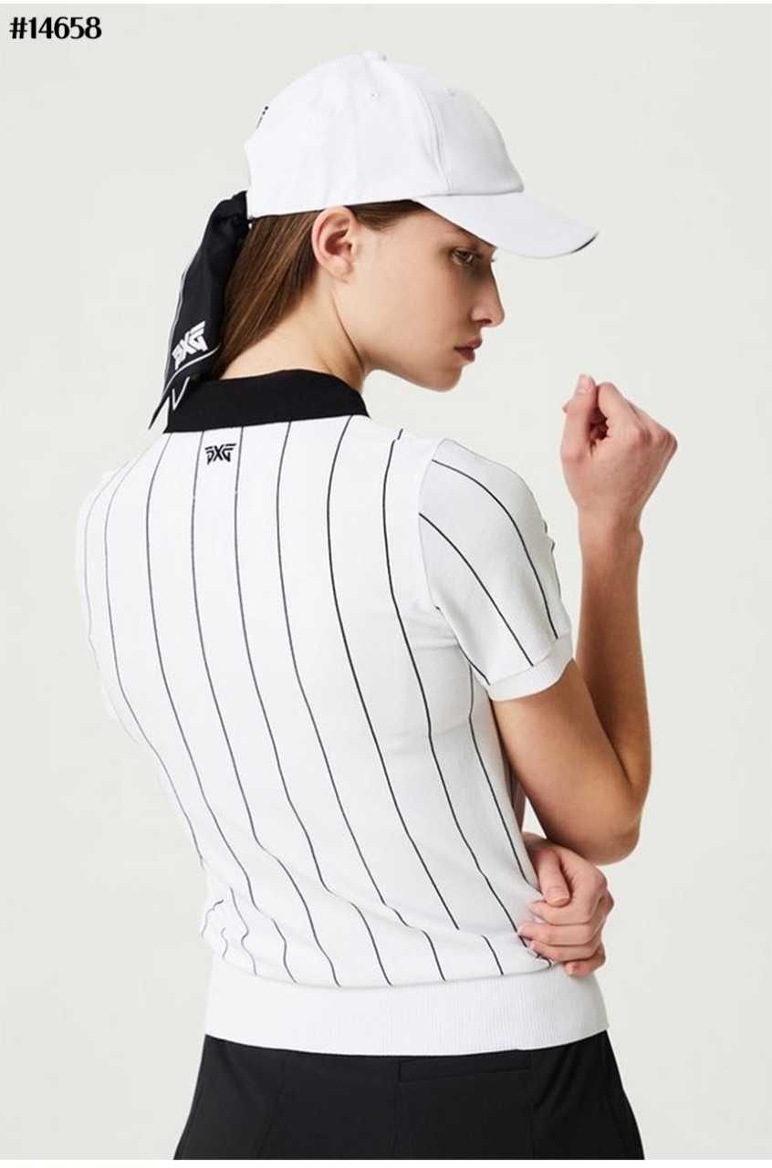 PXG 여성 썸머 스트라이프 패턴 하프 슬리브 PK 스웨터(2color)