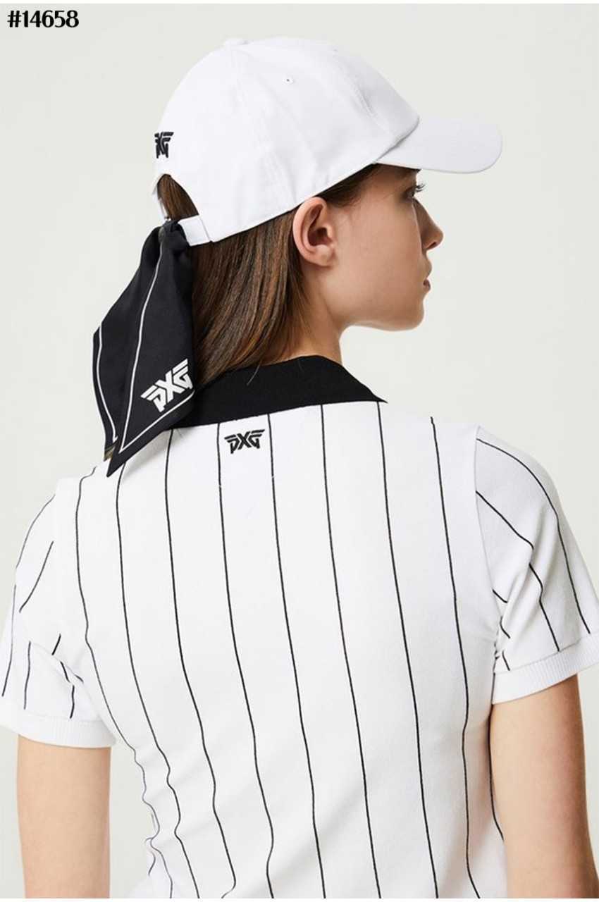 PXG 여성 썸머 스트라이프 패턴 하프 슬리브 PK 스웨터(2color)