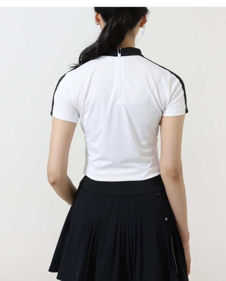 PXG 수입 우먼 썸머 컬러 블럭 퍼포레이티드 카라 티셔츠(2color)