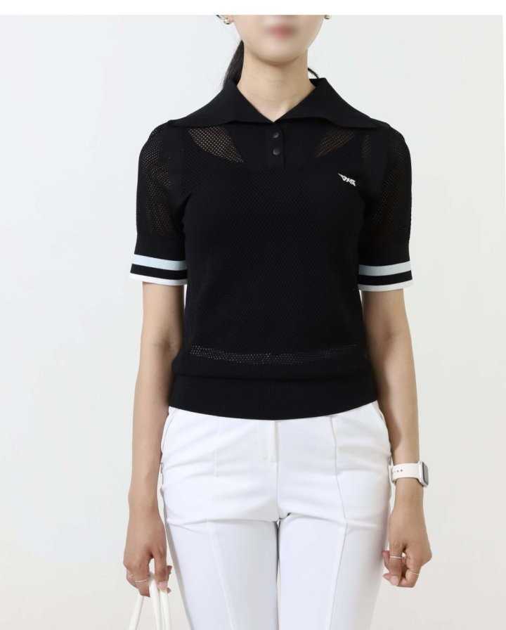 PXG 수입 우먼 썸머 포인트 카라 숏 슬리브 니트(2color)