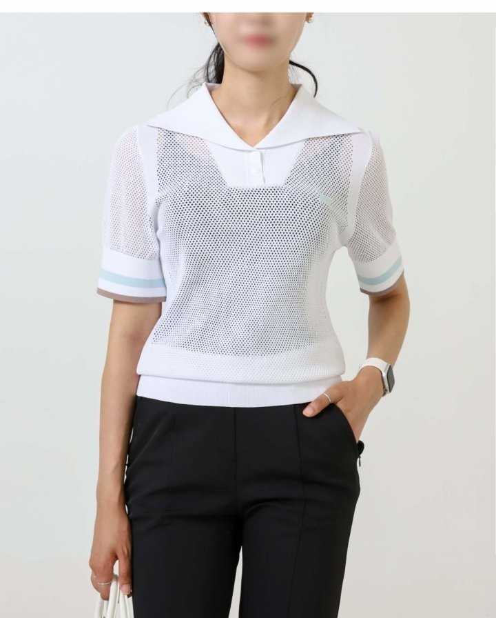 PXG 수입 우먼 썸머 포인트 카라 숏 슬리브 니트(2color)