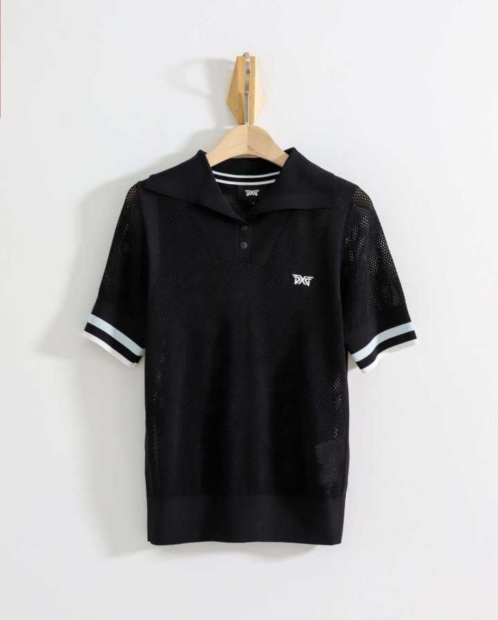 PXG 수입 우먼 썸머 포인트 카라 숏 슬리브 니트(2color)