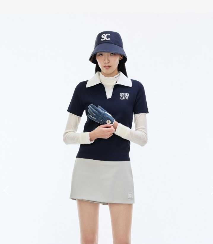 사우스케이프 여성 오픈 카라 반팔 니트(2color)