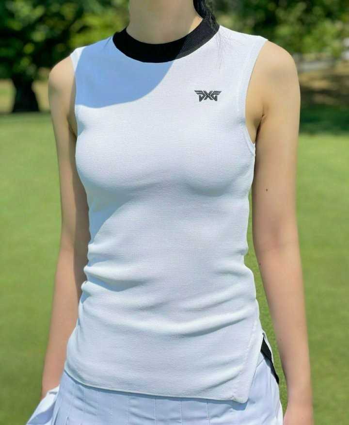 PXG 우먼 베이직 하이넥 니트 썸머 베스트