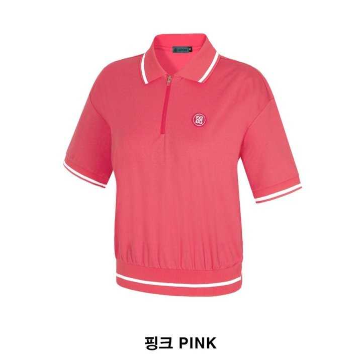 지포어 여성 하프집업 스판 반팔 카라티(4color)