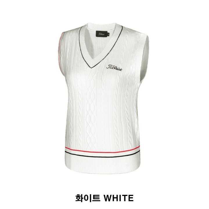 타이틀리스트 자수 로고 케이블 브이넥 니트 조끼(3color)