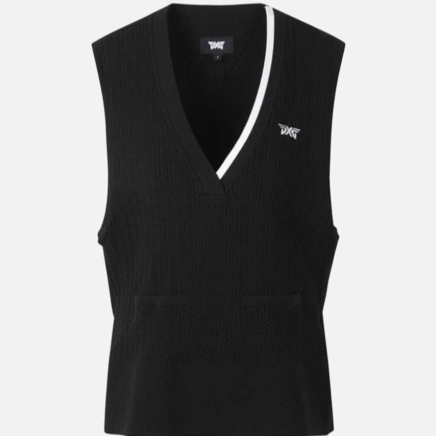 PXG 여성 케이블 조직의 V넥 니트 베스트(2color)