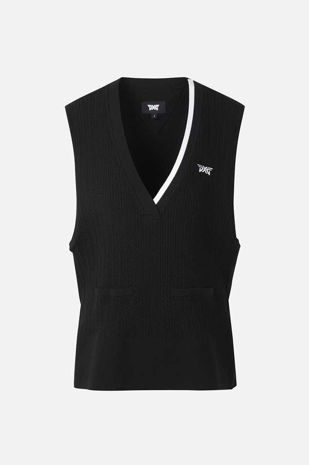 PXG 여성 케이블 조직의 V넥 니트 베스트(2color)