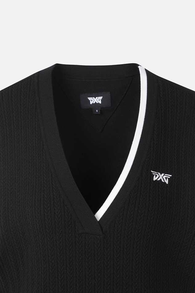 PXG 여성 케이블 조직의 V넥 니트 베스트(2color)