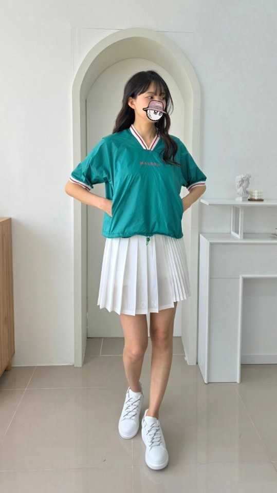 말본 여성 크롭 V넥 여름 우븐 반팔(3color)