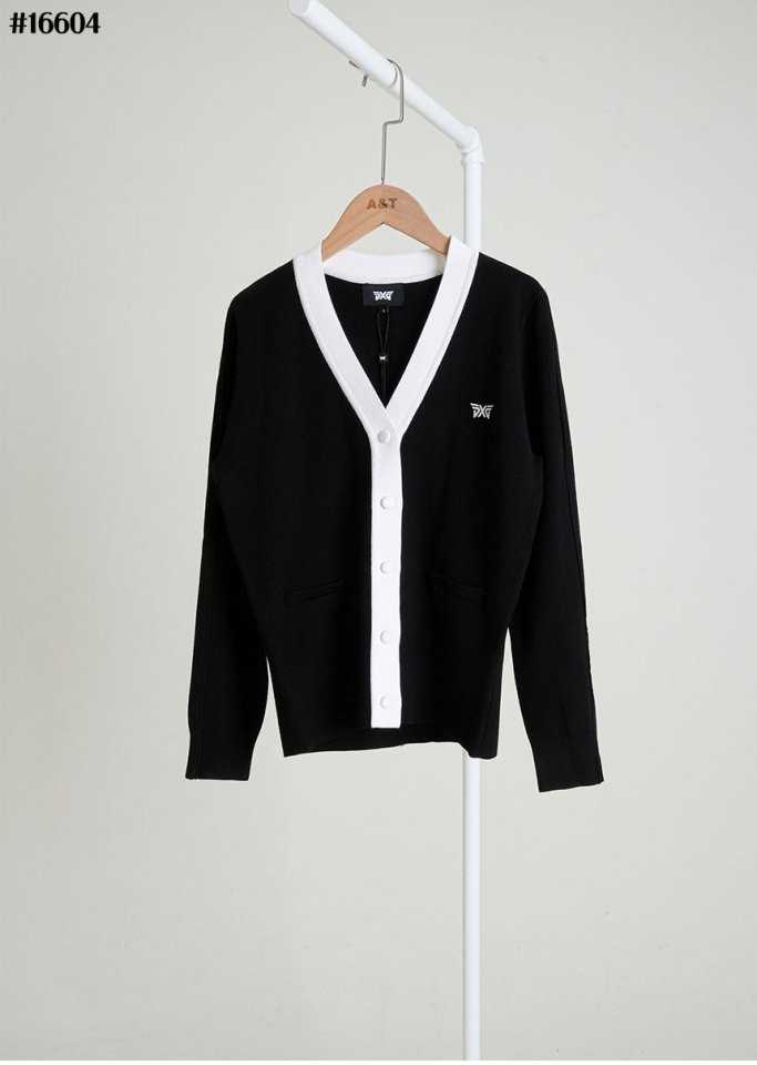 PXG 카라 배색 브이넥 니트 가디건