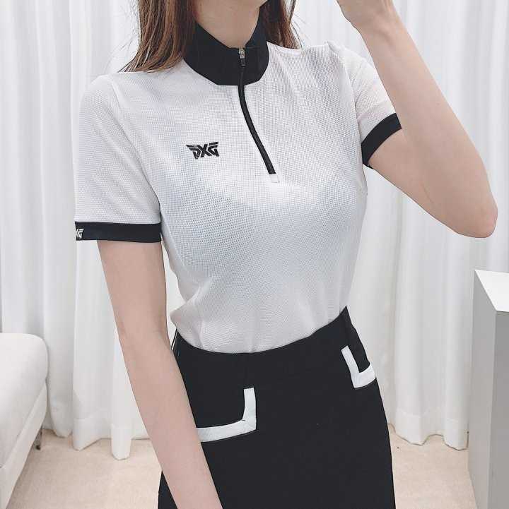 PXG 여성 여름 모크넥 배색 셔츠(3color)
