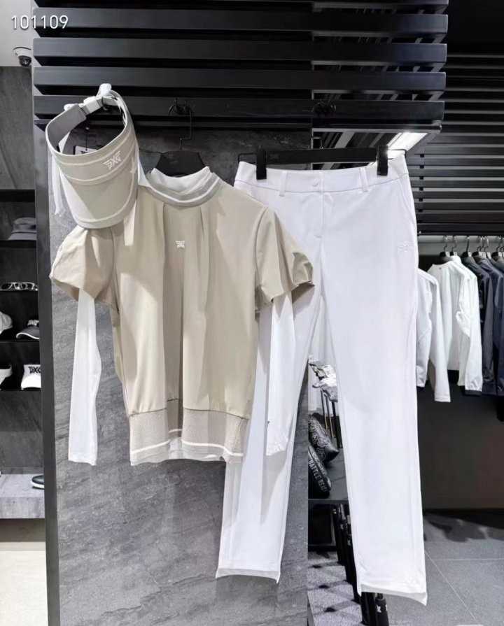 PXG 여성 여름 핀턱 포인트 숏 슬리브 티셔츠