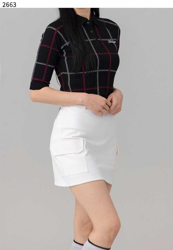 타이틀리스트 수입고급 여성 체크 로고 자수 카라티셔츠(3color)