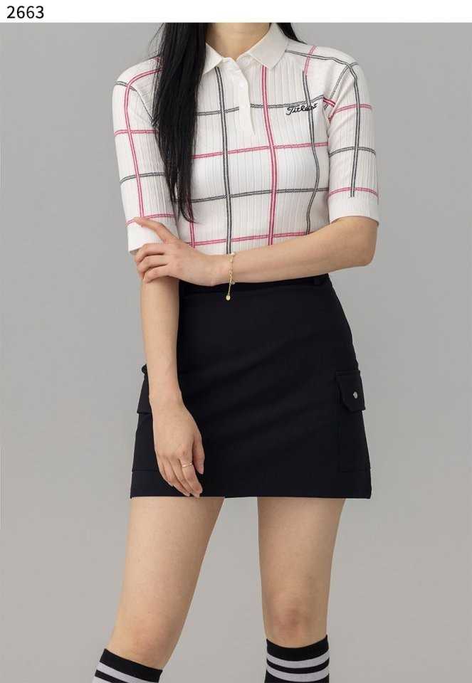 타이틀리스트 수입고급 여성 체크 로고 자수 카라티셔츠(3color)