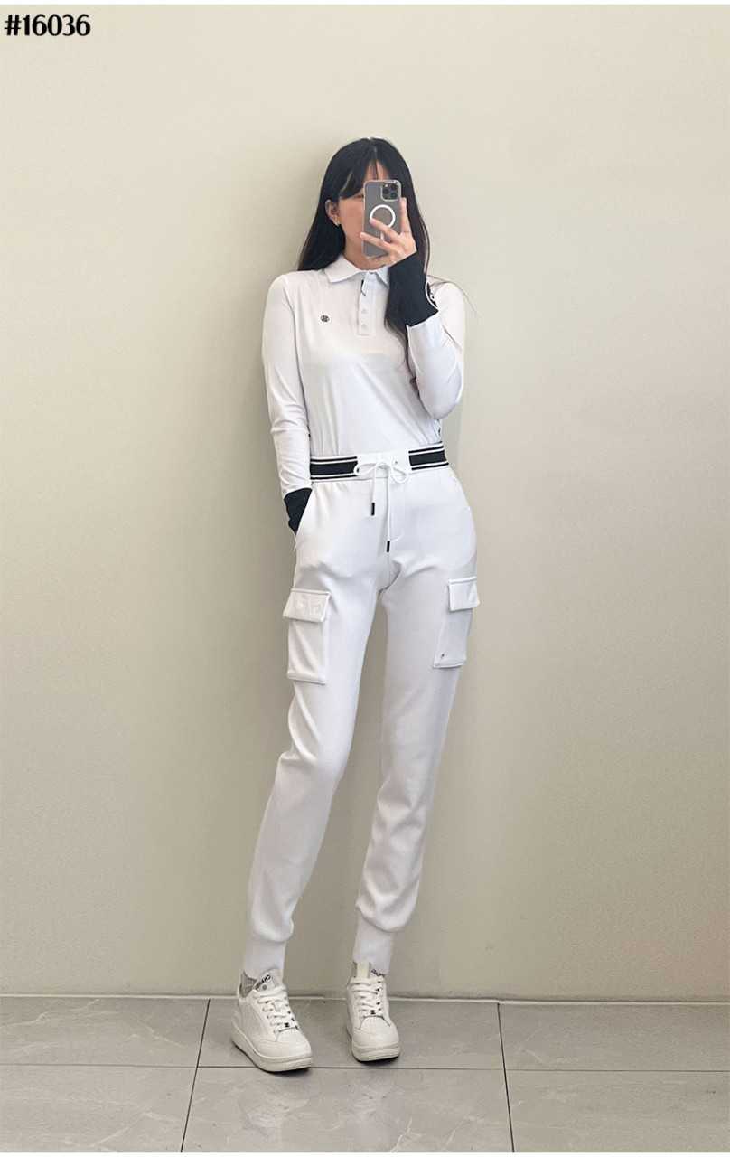 지포어 여성 소매 배색 써클 G’s 로고 긴팔 피케 티셔츠