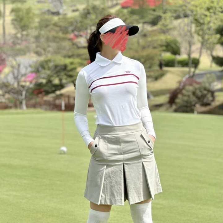 PXG 우먼 니트 하이브리드 카라 긴팔 티셔츠