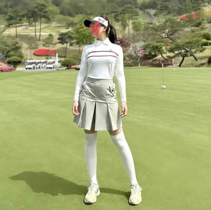 PXG 우먼 니트 하이브리드 카라 긴팔 티셔츠