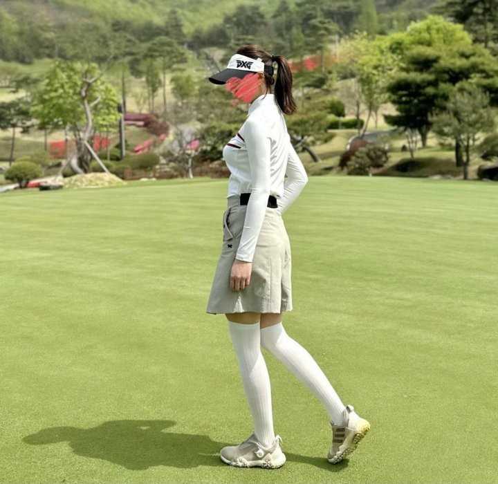 PXG 우먼 니트 하이브리드 카라 긴팔 티셔츠