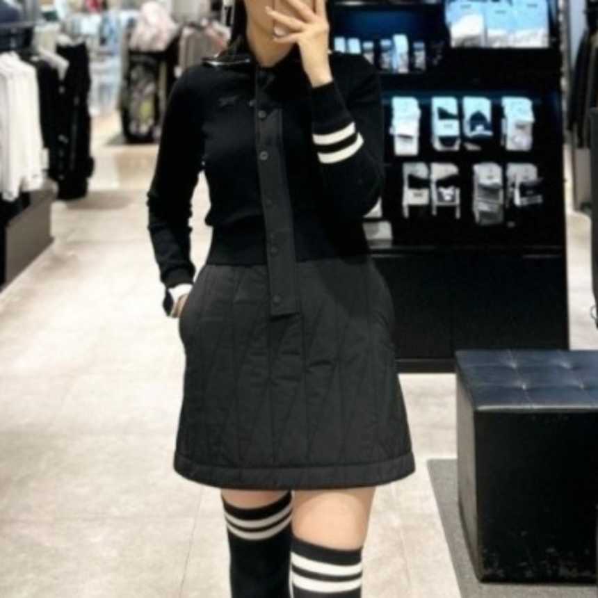 PXG 우븐 치마 여성 하이브리드 에리형 니트 원피스