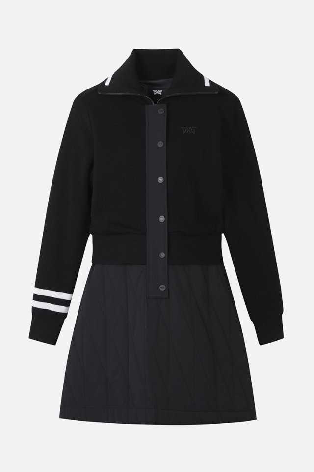 PXG 우븐 치마 여성 하이브리드 에리형 니트 원피스