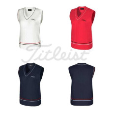 타이틀리스트 자수 로고 케이블 브이넥 니트 조끼(3color)