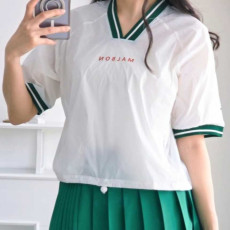 말본 여성 크롭 V넥 여름 우븐 반팔(3color)